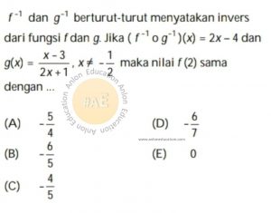 Fungsi Komposisi Fungsi Invers Simak UI Matematika Dasar 2009 Kode 921 Nomor 12