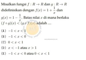 Fungsi Komposisi Fungsi Invers atau Pertidaksamaan Simak UI Matematika IPA 2011 Kode 511 Nomor 9 anloneducation.com_marked