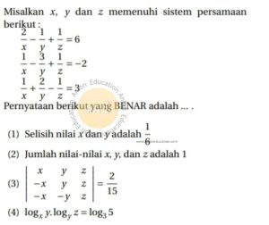 Sistem Persamaan Linear atau Matriks atau Logaritma Simak UI Matematika Dasar 2015 Kode 1 Nomor 19 anloneducation.com_marked